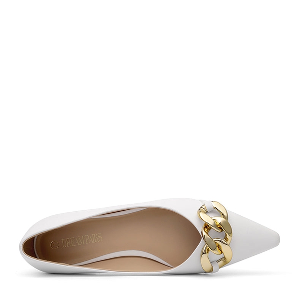 Chain Pointed Toe Ballet Flats - WHITE PU - 4